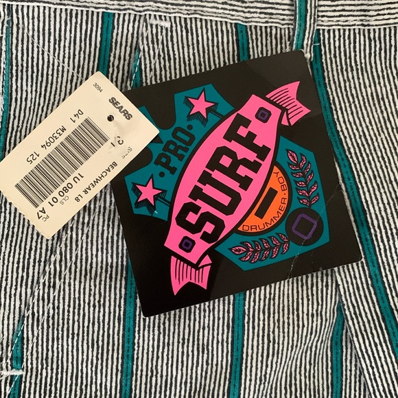 NWT VTG 90s shorts striped beach surf Zack Morris Sears Drummer Boy - Picture 9 of 9